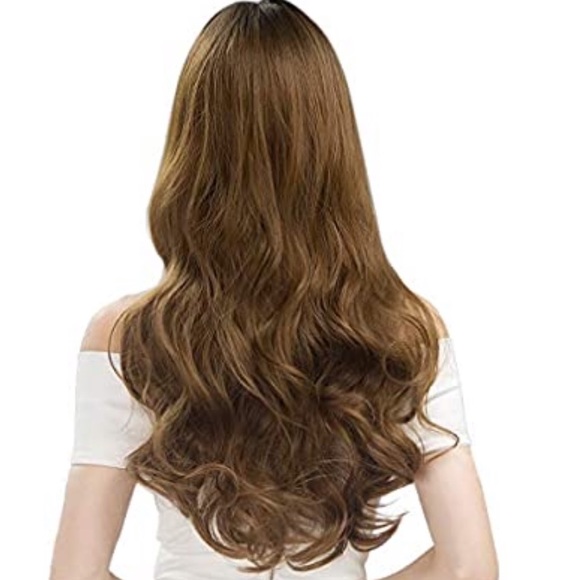 Honey Brown Dark Root 28 Inch long Loose Wave Wig - Picture 3 of 7